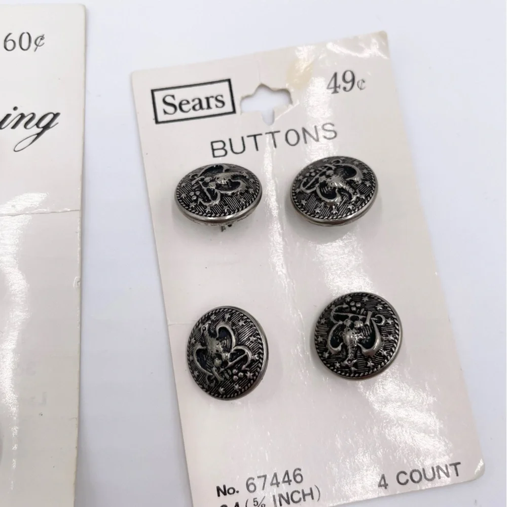 Vintage Set of 9 Buttons Royal Crown Crest Pewter Silver Multipack Lansing Sears